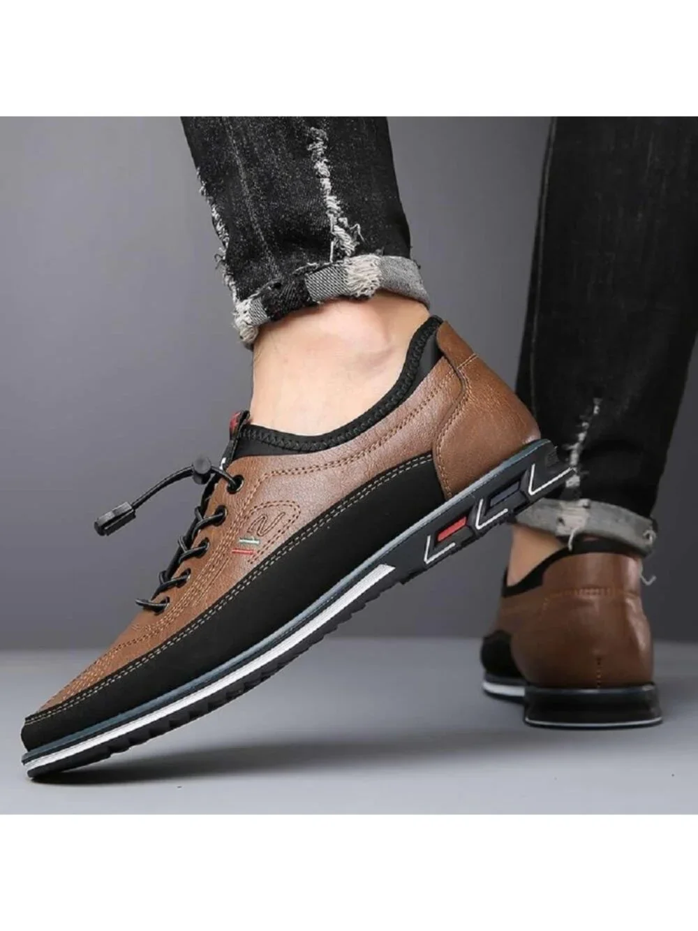 Men's Brown Textured Pebbled Leather Lace-up Pointed Toe Driving Loafers Shoes